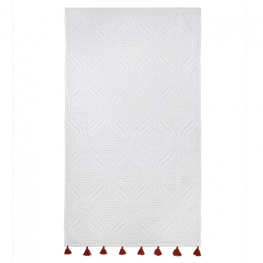 Полотенце для рук белое, с кисточками цвета красной глины из коллекции Essential, 50х90 см