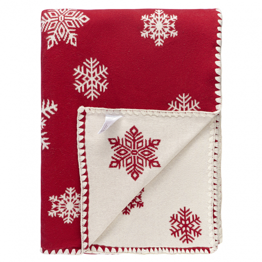 Плед из хлопка с новогодним рисунком Fluffy snowflakes из коллекции New Year Essential, 130х180 см