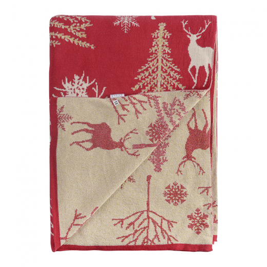 Плед из хлопка с новогодним рисунком Winter fairytale из коллекции New Year Essential, 130х180 см